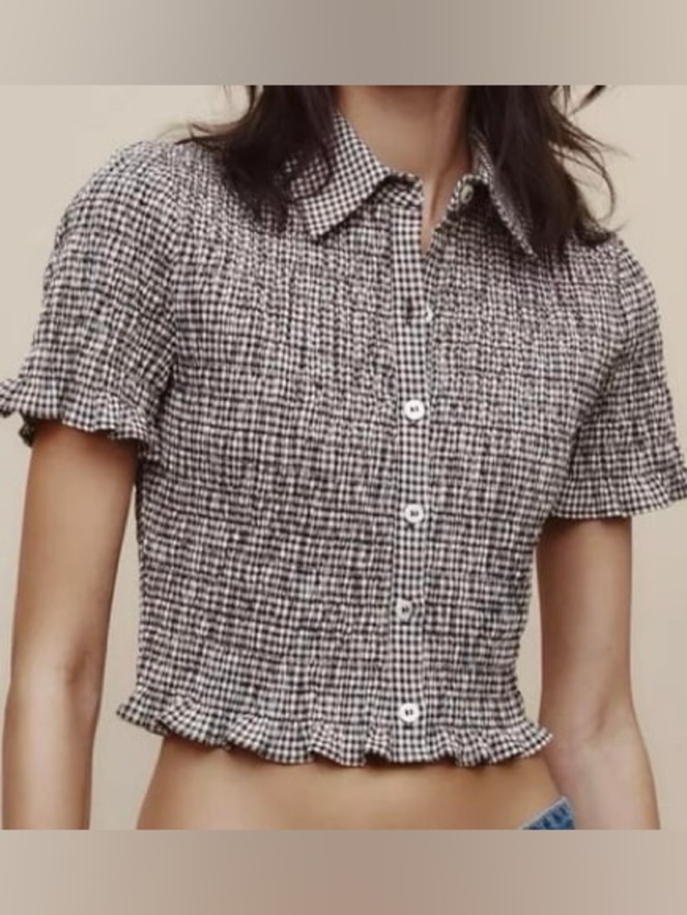 Zara Cropped Gingham Button-Front Top